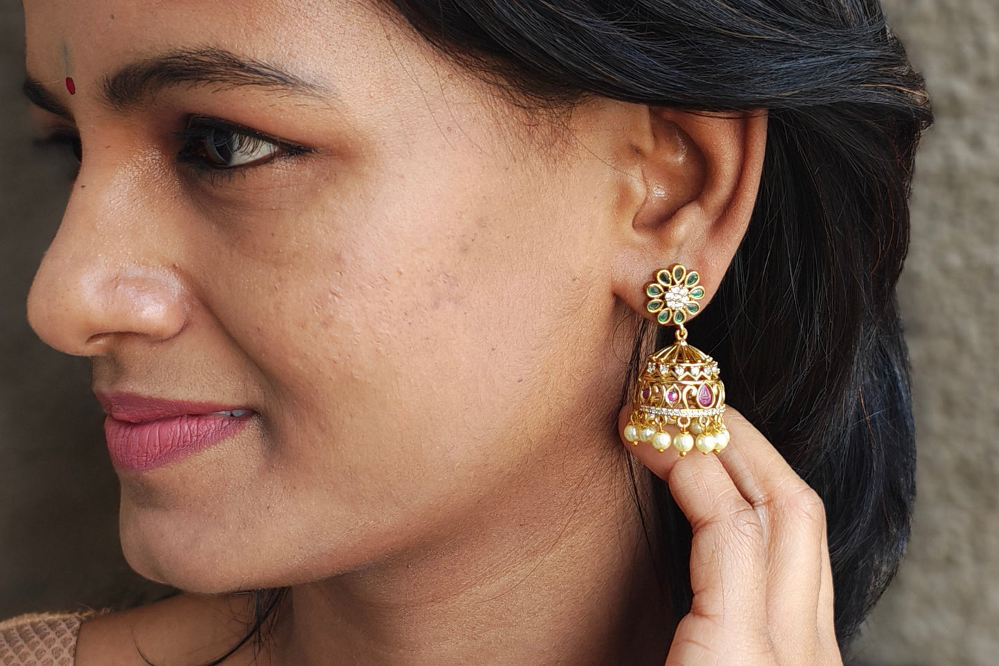Green Flower Jhumka