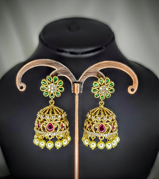 Green Flower Jhumka