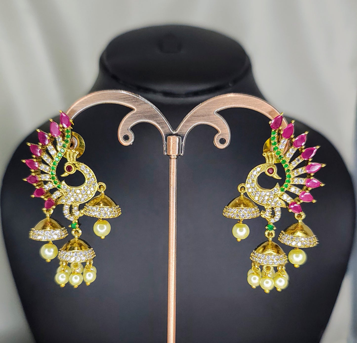 Pink Dancing Peacock Jhumka