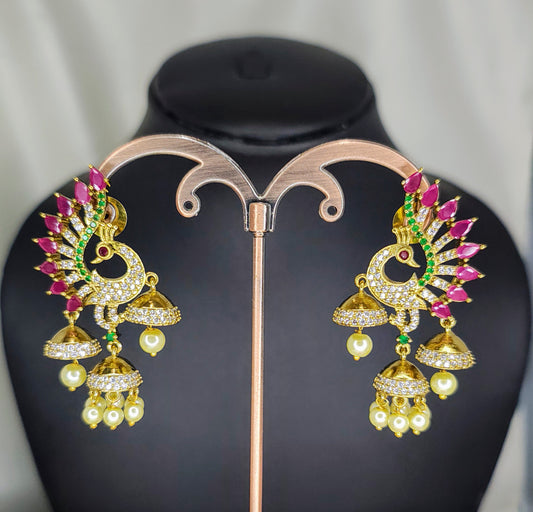 Pink Dancing Peacock Jhumka