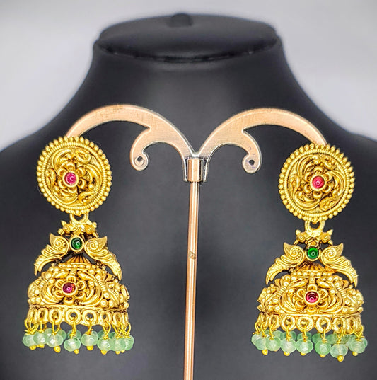 Gold Green Pearl Jhumka